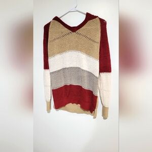 Unbranded striped hoodie burgundy, grey, tan, and white size L